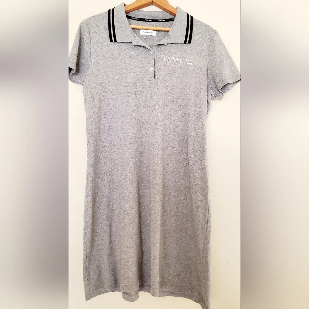 Calvin Klein gray collared short-sleeve shirt dress - Picture 2 of 6